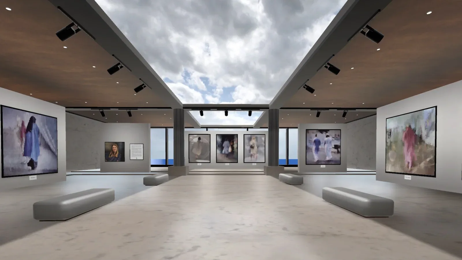 Galería de arte virtual con obras expuestas en el metaverso
