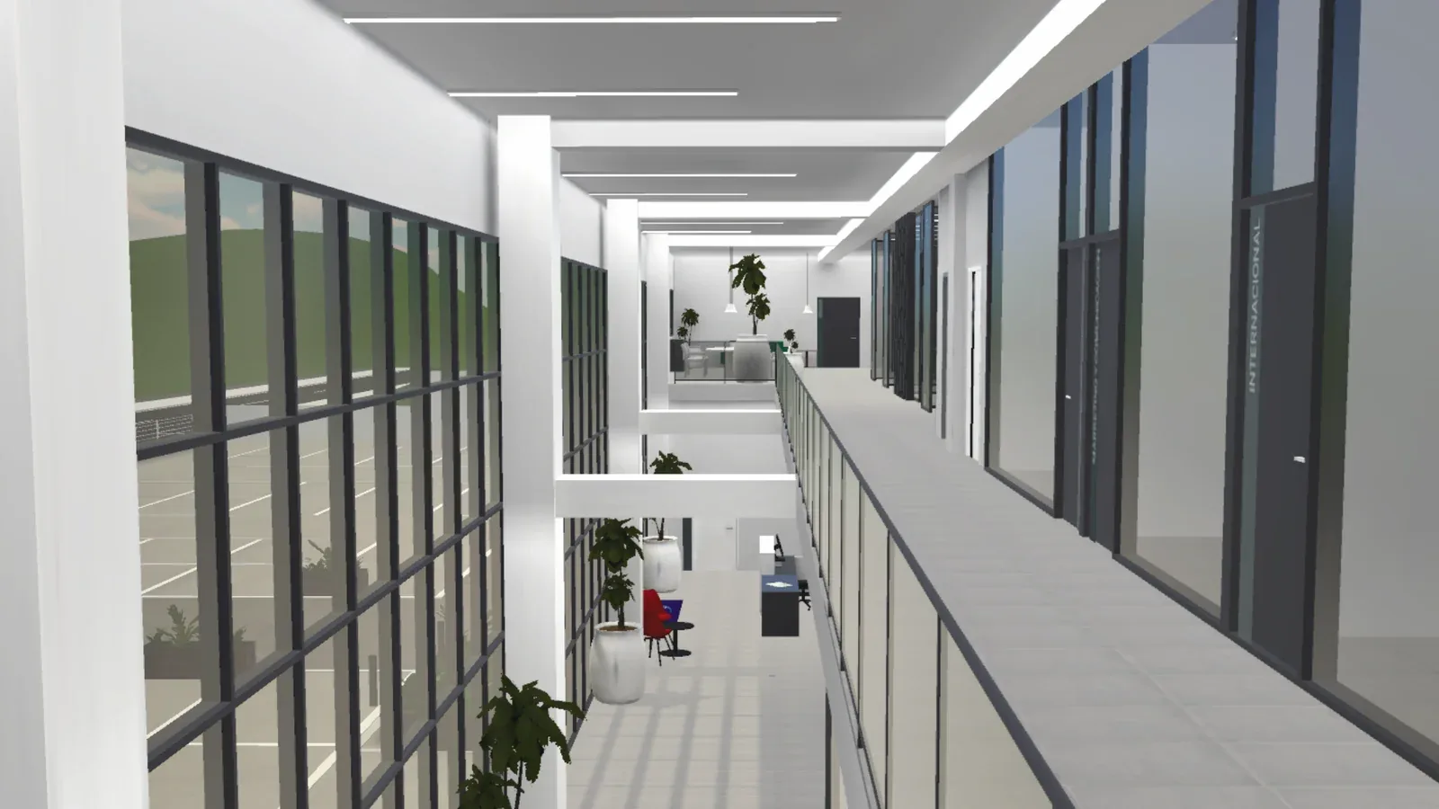 Pasillo del gemelo digital de las instalaciones de IPD Dental Group
