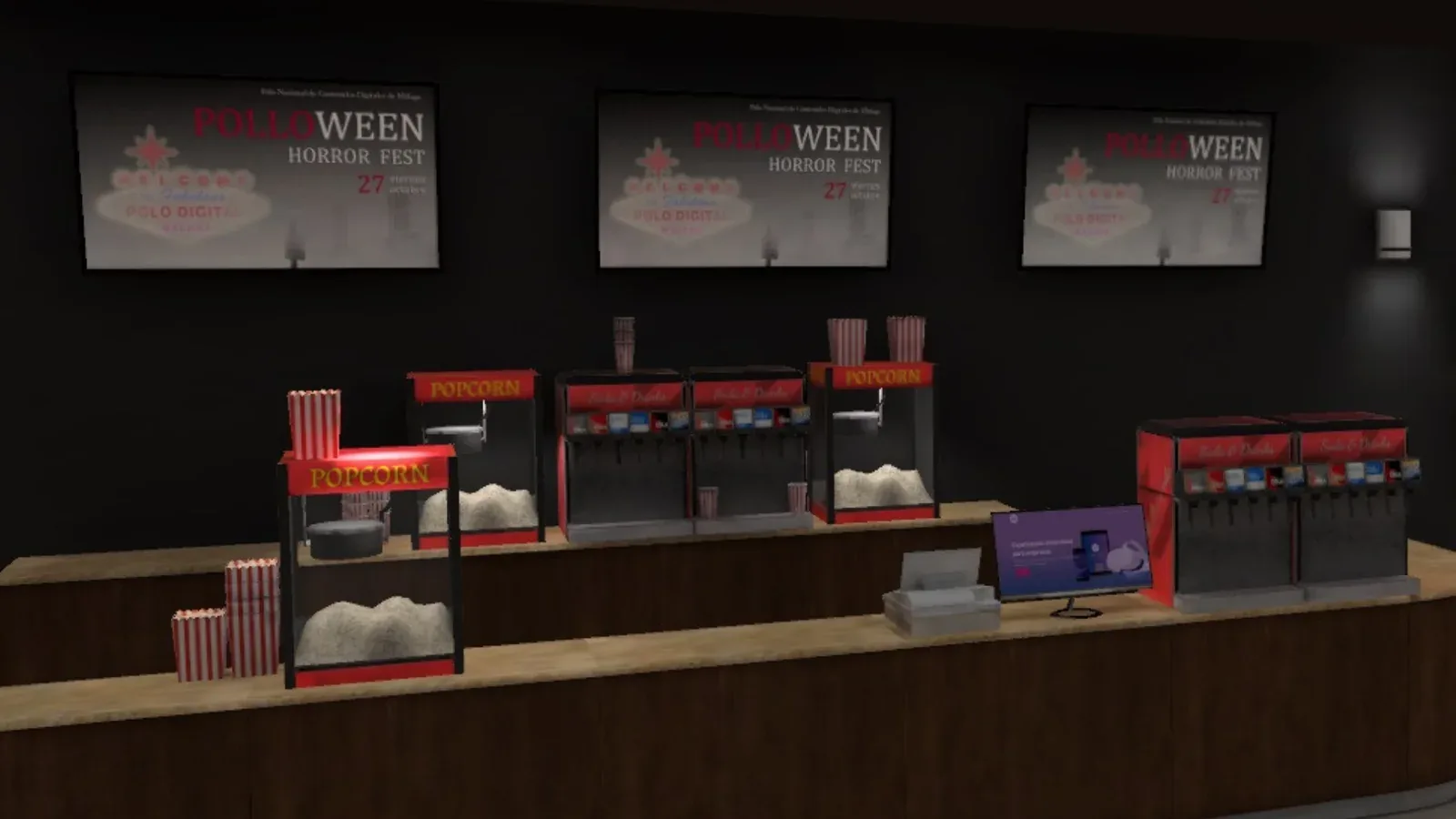 Escenario de cine de terror de Polloween en realidad virtual